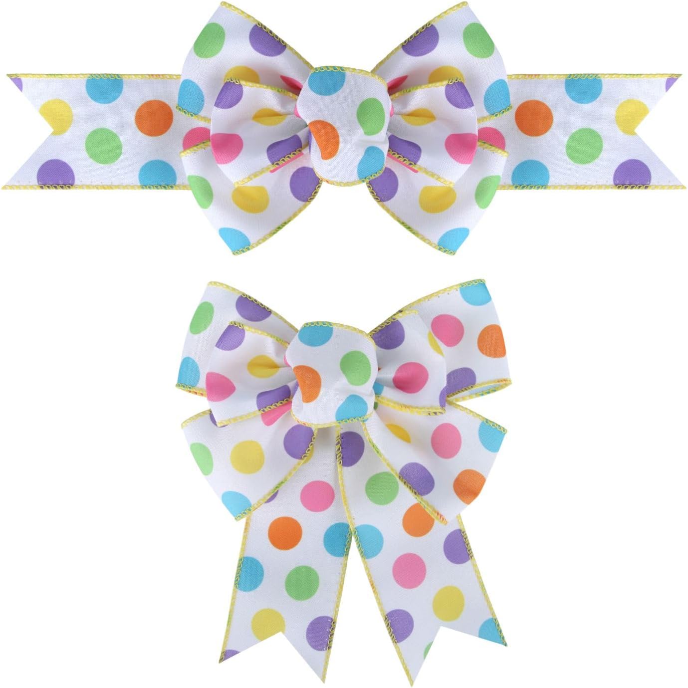 Meseey Burlap Wired Ribbon - Handmade Polka Dot Bows for Wreaths & Gift Wrapping | 2 Pcs Set