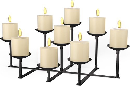 Fireplace Candle Holder - 9 Wax Pillar Plates | Elegant Iron Candelabra for Home Decor & Events