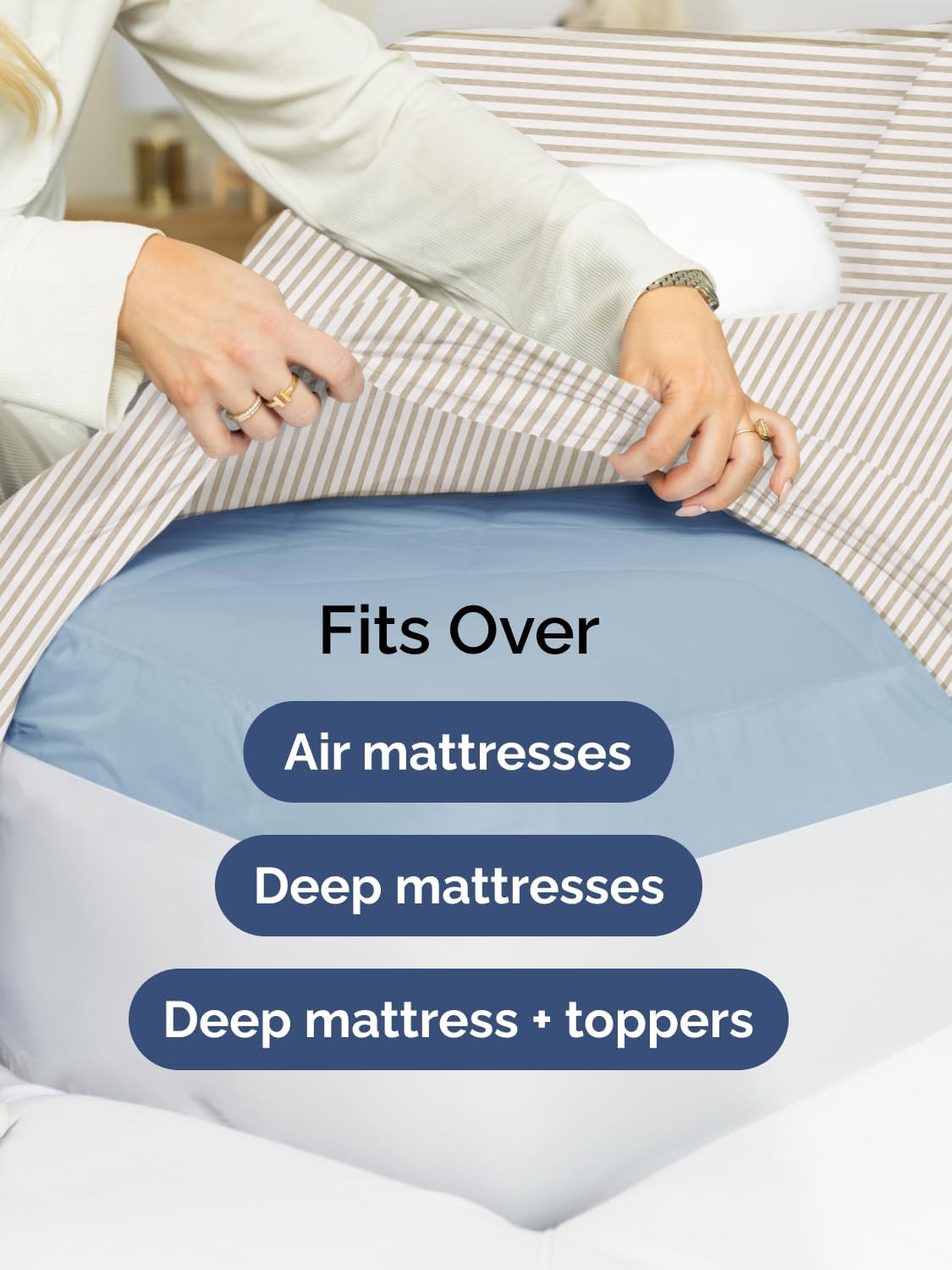 Skiennix Extra Deep Twin XL Sheet Set - 4-Piece Cooling & Breathable Bedding - Soft, Wrinkle-Free - Beige Stripes