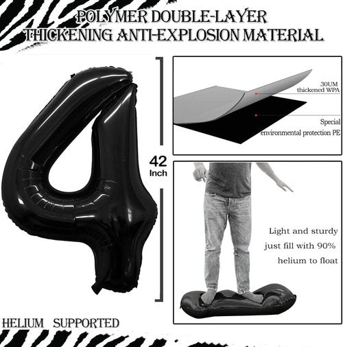 GOER 42-Inch Jumbo Black Foil Balloons - Perfect for 24th & 42nd Birthday Party Decorations