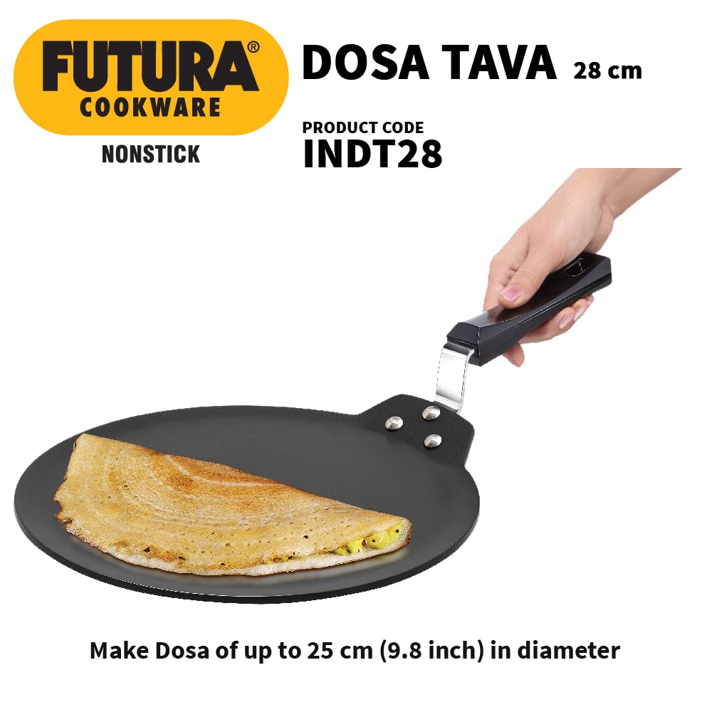 HAWKINS Futura 28 cm Dosa Tava, Non Stick Dosa Tawa, Induction Dosa Tawa, Black (INDT28)