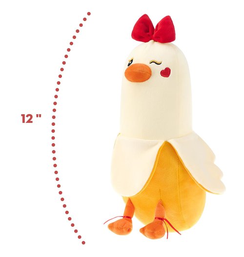 PEACH CAT Bow Banana Duck Plush Toy 12" Romantic plushies Hugging Plush Pillow Sweet Duck Stuffed Animal Gifts for Girlfriend Kids Yellow
