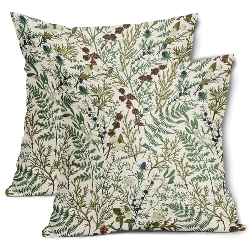 Aportt Sage Green Botanical Fern Throw Pillow Covers - 18x18 Inch Set of 2