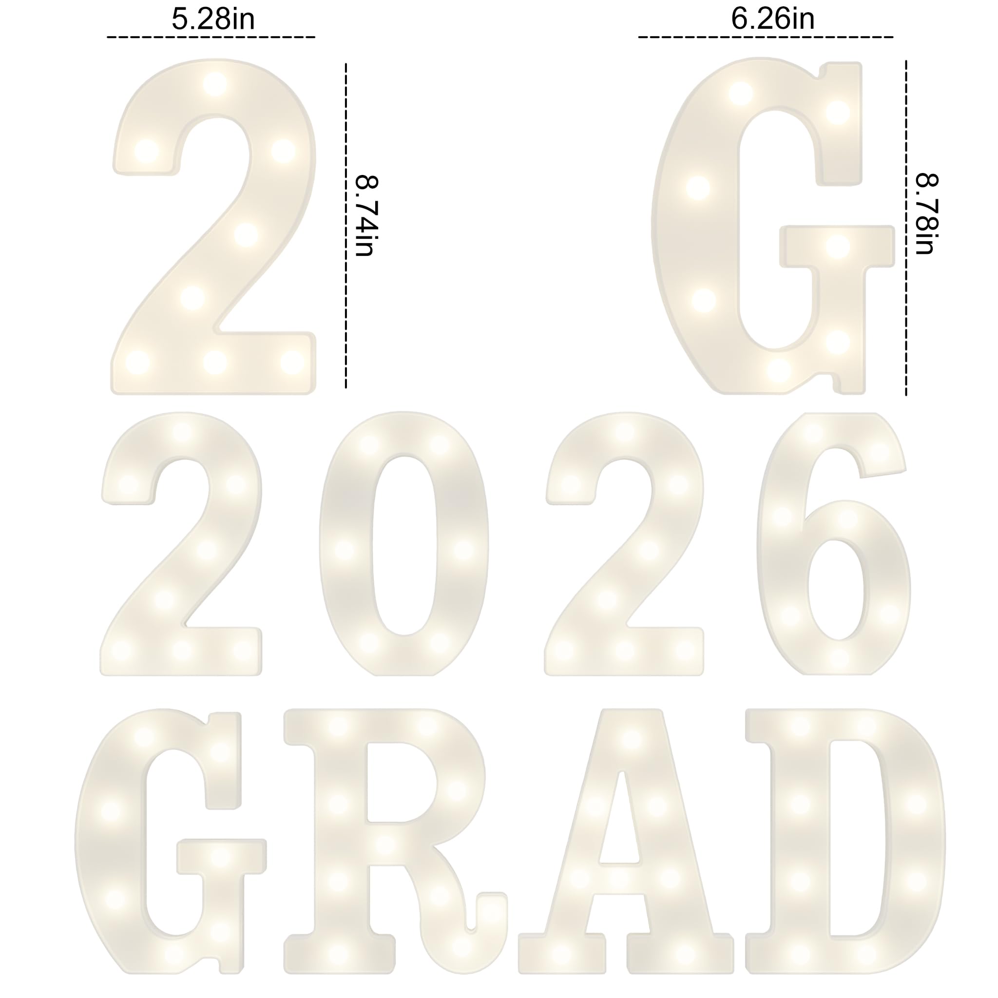 Graduation Decorations 2026 Deals-8 LED Long Marquee Light Up Letters 'Grad 2026' - Graduation Party Decor for Kindergarten Preschool High School College Graduation