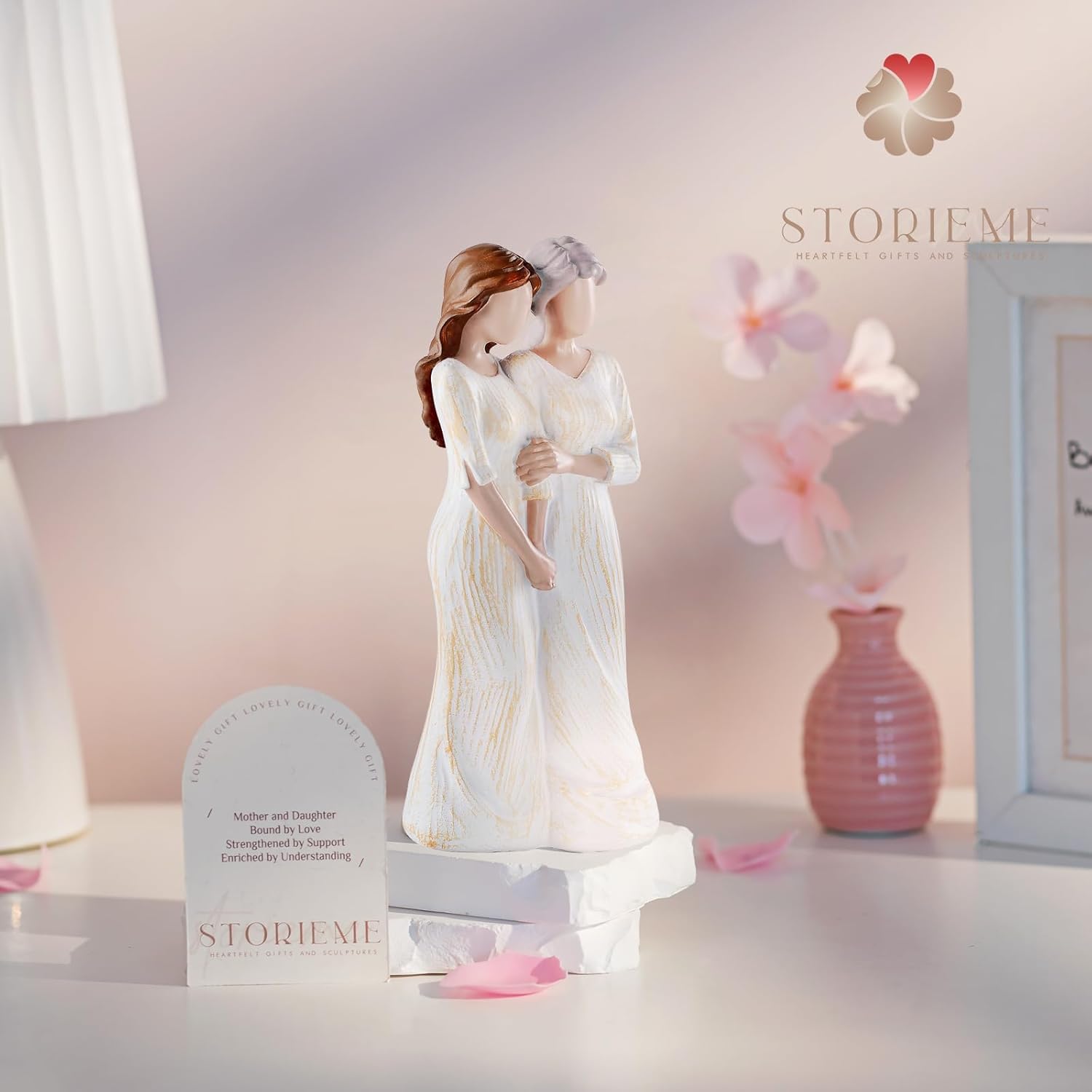 Storieme Hand-Painted Mother Daughter Figurine Statue - Sentimental 7.7" Birthday Gift for Mom