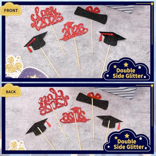 SANNIX 48Pcs Graduation Cupcake Toppers 2026 - Glitter Picks