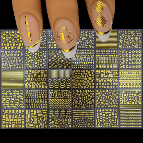 120 Sheets Gold Nail Art Decals - 3D Self-Adhesive Geometric & Floral Stickers