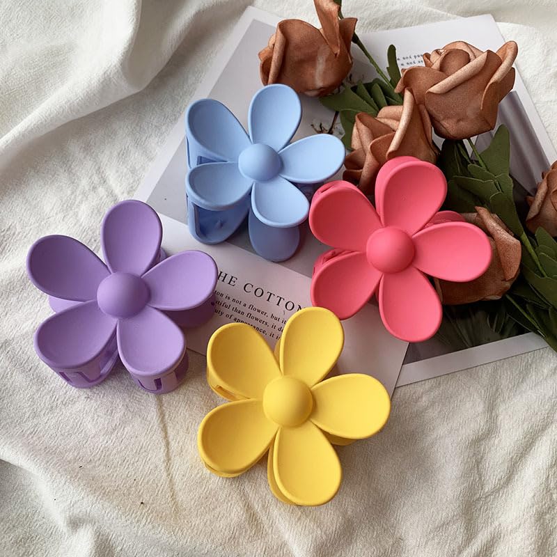 Blue Flower Hair Claw Clips 2-Pack Large Strong Hold for Thick Hair