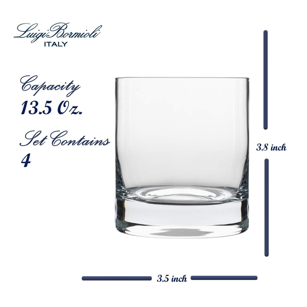 Luigi Bormioli Classico Double Old-Fashioned Glasses - Set of 4, 13.5 Oz. Multipurpose Tumblers for Whiskey, Cocktails - Made in Italy with SON.hyx Lead-Free Durable Crystal - Dishwasher Safe