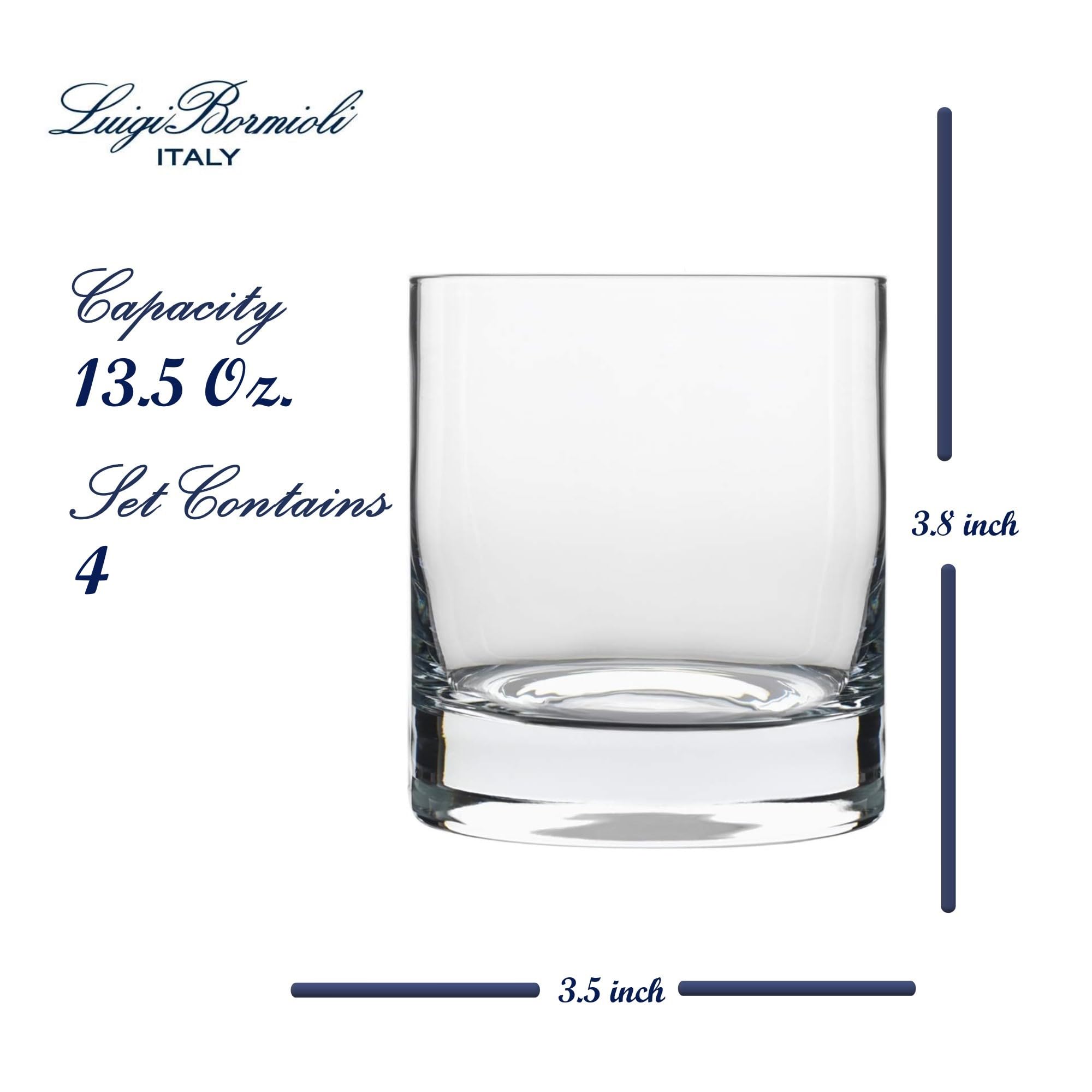 Luigi Bormioli Classico Double Old-Fashioned Glasses - Set of 4, 13.5 Oz. Multipurpose Tumblers for Whiskey, Cocktails - Made in Italy with SON.hyx Lead-Free Durable Crystal - Dishwasher Safe