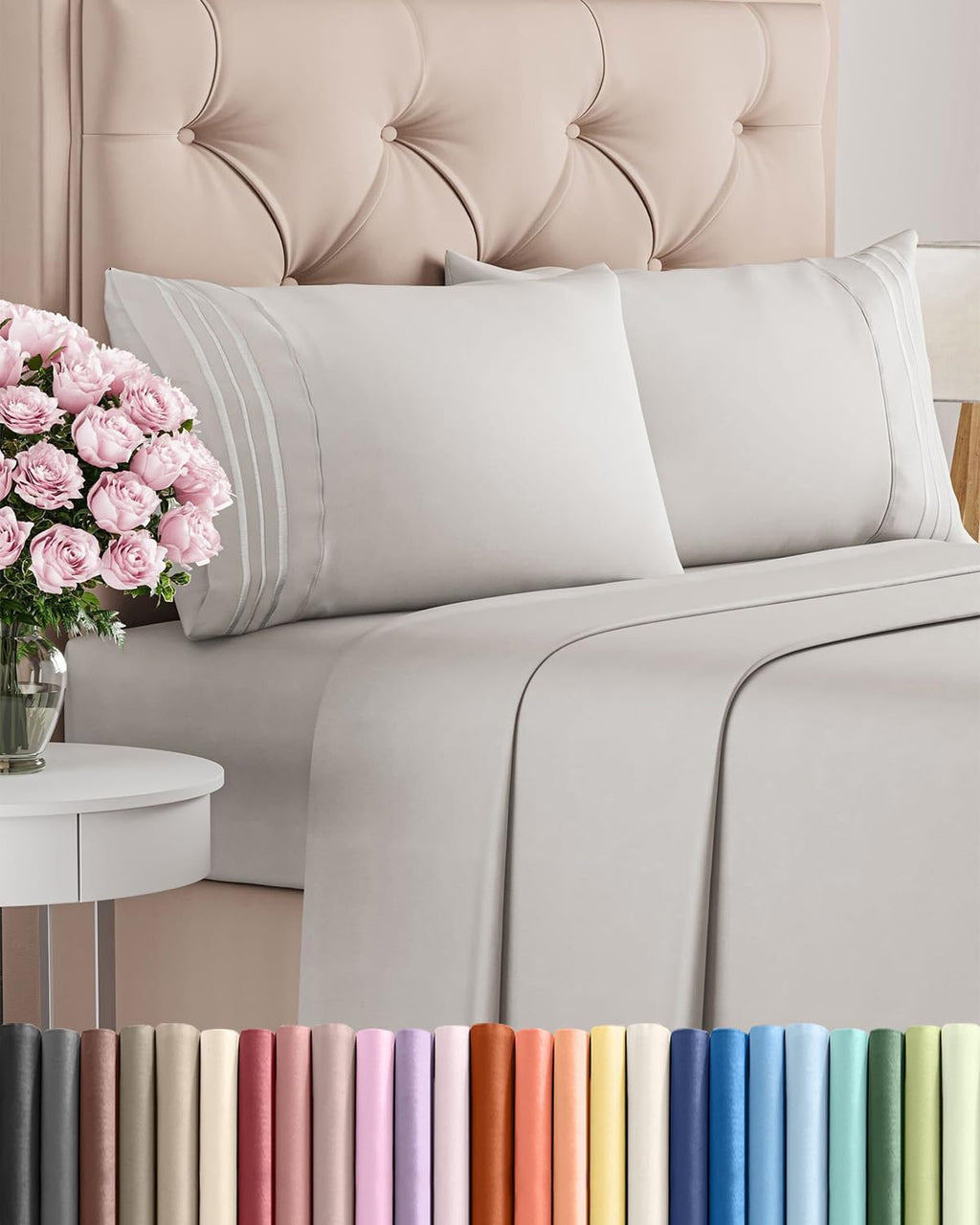 Queen Size 4-Piece Sheet Set | Skiennix Comfy Cooling Bed Sheets - Luxury Hotel Quality - Deep Pockets, Soft, Wrinkle-Free, Oeko-Tex - French Grey