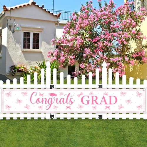 Pink Bow Graduation Yard Banner 2026 - Congrats Grad Decoration