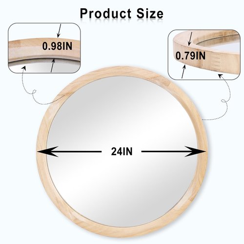 MAGFLERUM 24 Inch Round Wood Mirror - Circle Mirror for Nursery, Boho Style - Wall Decor for Bedroom, Living Room, Hallway (Nature)