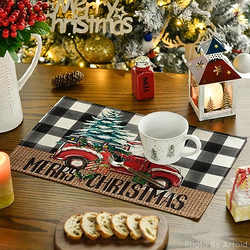 12x18 Inch Christmas Placemats Set of 6 - Buffalo Plaid Holiday Table Decor
