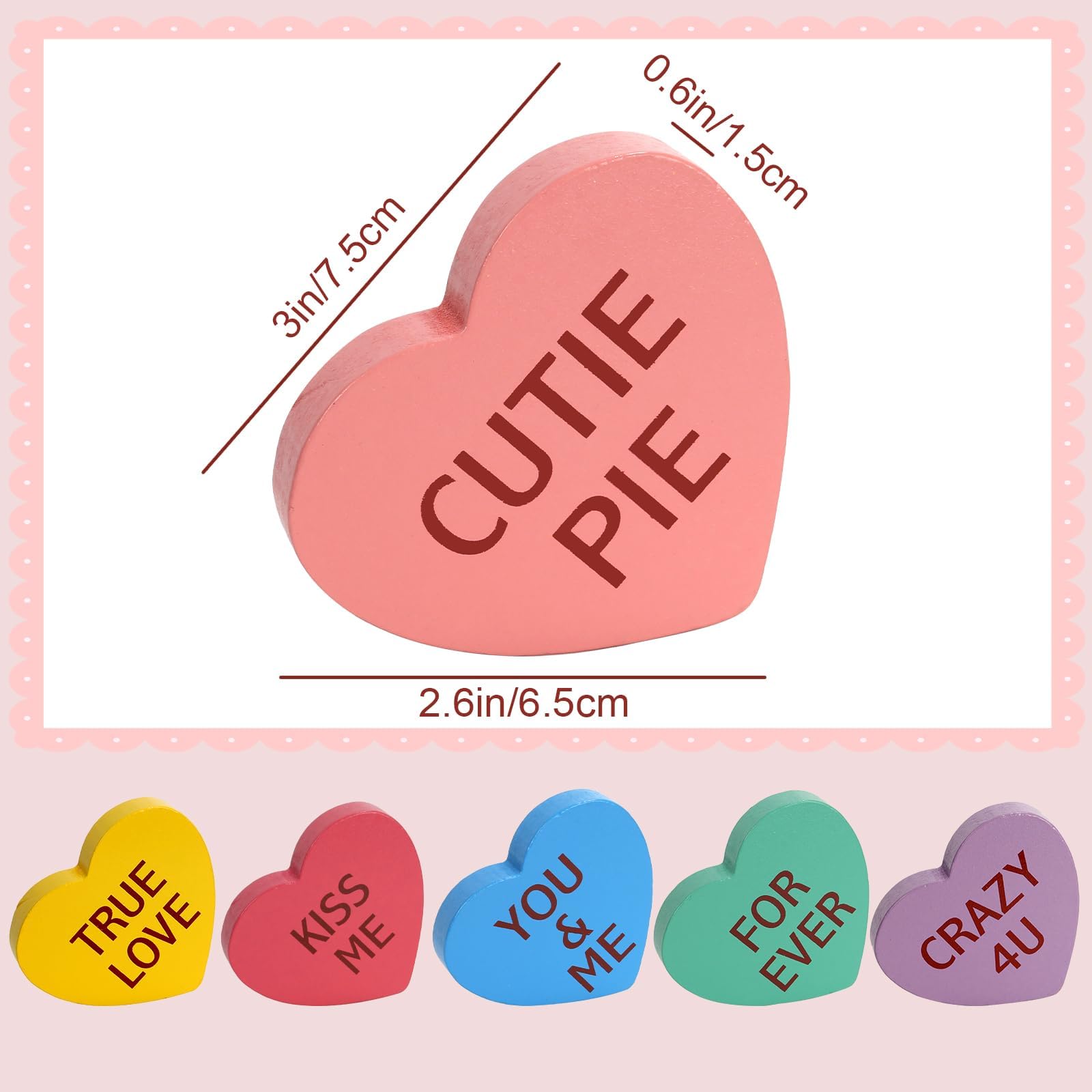 Valentines Day Decorations, 6 PCS Double-sided Wooden Valentine's Conversation Hearts for Tiered Tray Shelf Mantel Office Decor Freestanding Tabletop Wood Block Sweet Sayings for Home Decor Wedding