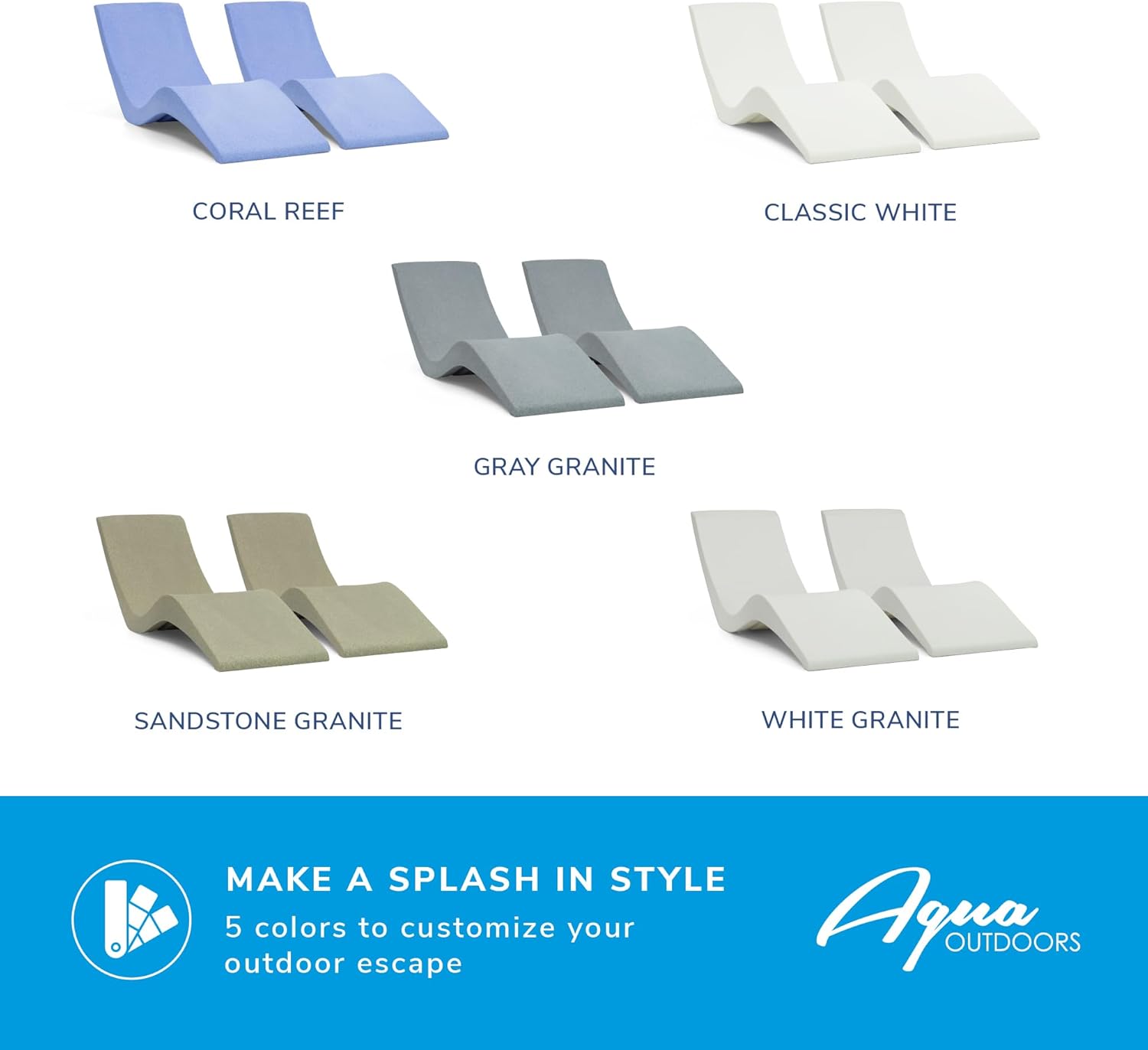 Aqua Outdoors Pool Chaise Lounge Chairs - Water-Weighted Lounger for Ledge & Shelf, Classic White, Set of 2