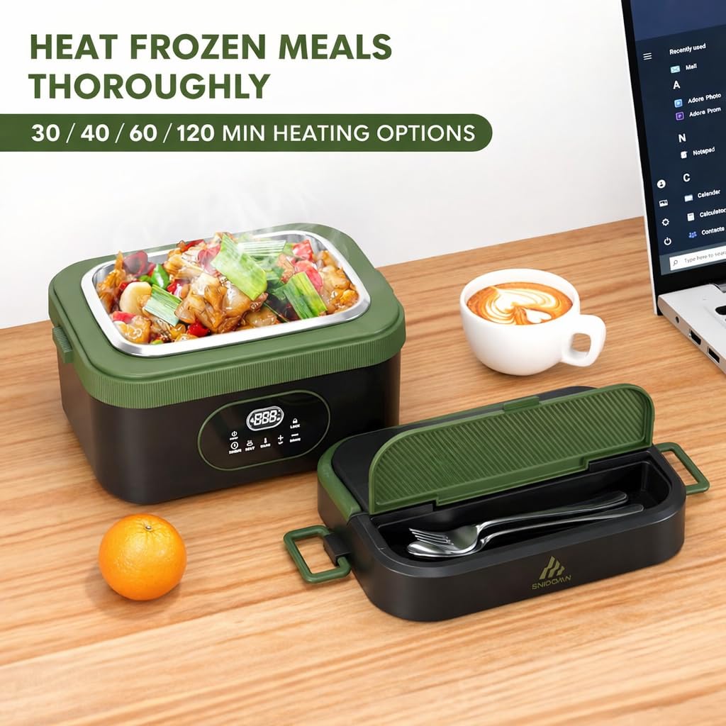 Snidomn Cordless Electric Lunch Box XL 6.3-Cup, 60W Fast Heating Portable Food Warmer with Scheduled Heating, Removable Divider, Large Capacity Heated Lunch Box for Work & Outdoor