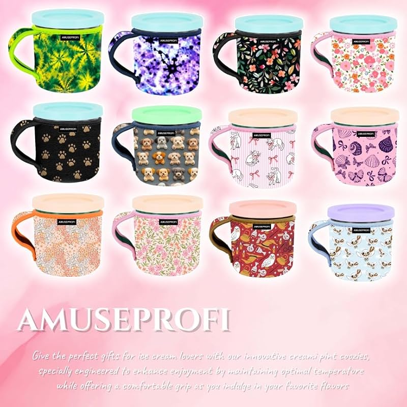 AMUSEPROFI Ice Cream Pint Coozie Sleeve - Spring Bloom Insulated Holder