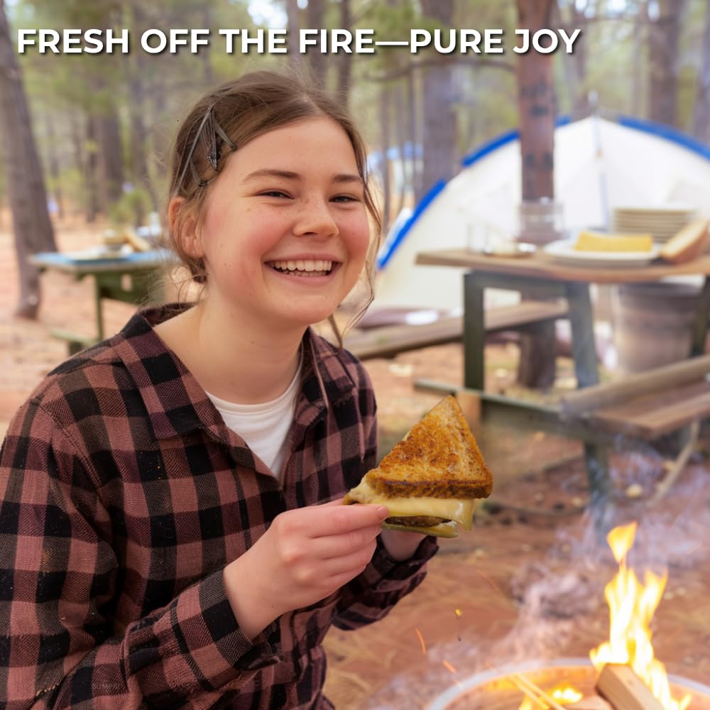 SUMPRI Pie Iron Set – Large Cast Iron Sandwich Maker for Camping, 3-Piece Camp Pie Cooker, Campfire Grilling & Outdoor Cooking Equipment