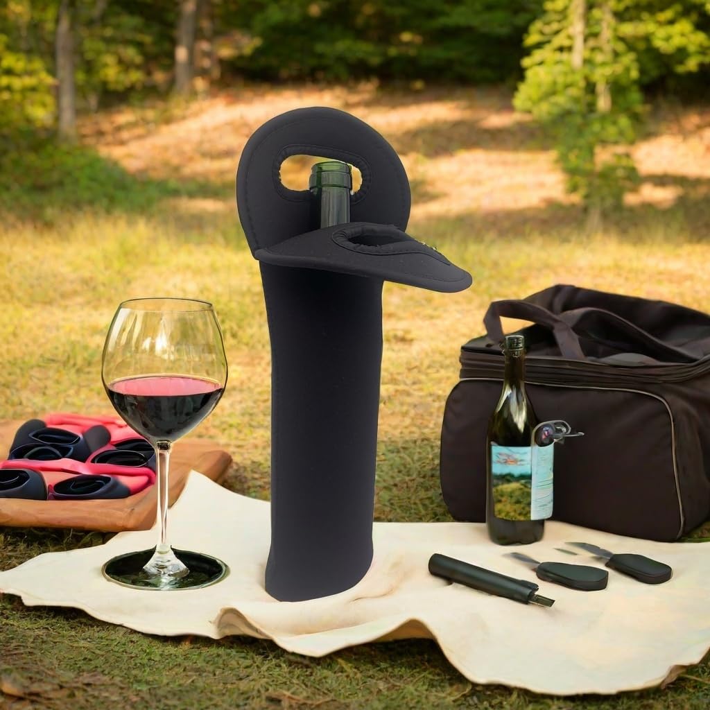Neoprene Wine Bottle Carry Tote, Wine Bottle Bag for Wine Beer Water Bottles, Wine Cooler Bag, Black