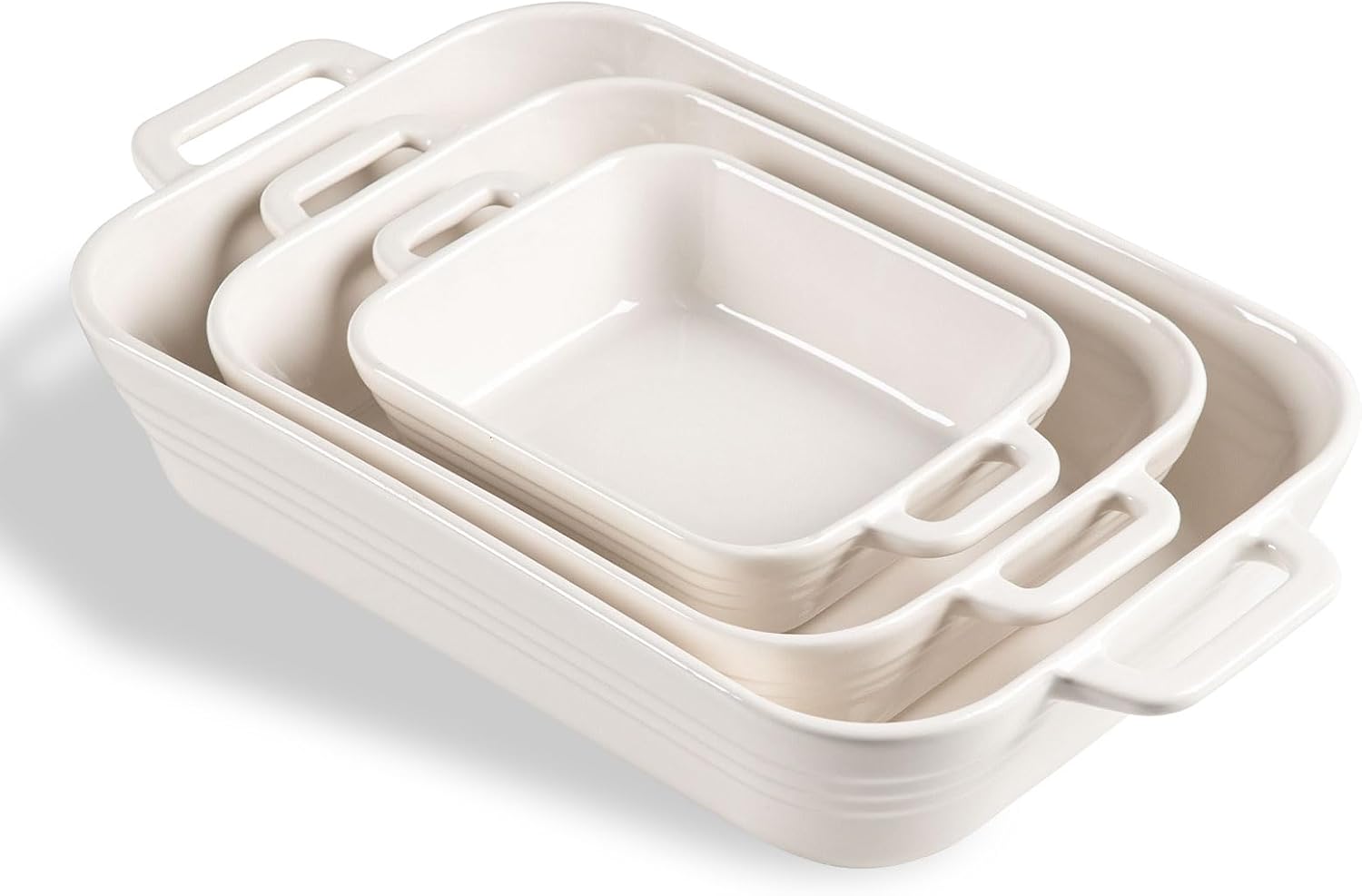 Sweejar Casserole Dishes - Ceramic 9x13 Baking Pans Set for Cooking & Daily Use | White Porcelain Lasagna Pan with Handles