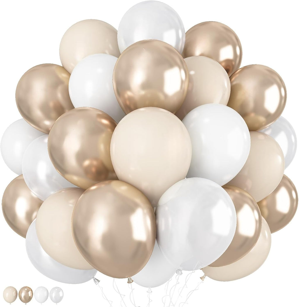 Number 1 Balloon - 40 Inch Gold Foil with 60 Pcs White & Nude Cream Confetti Balloons | Perfect for 1st Birthday & Boho Weddings