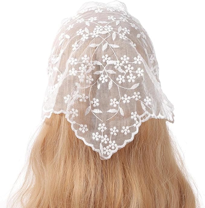 Myuiao White Lace Flower Triangle Headband Sunproof Hair Bandana