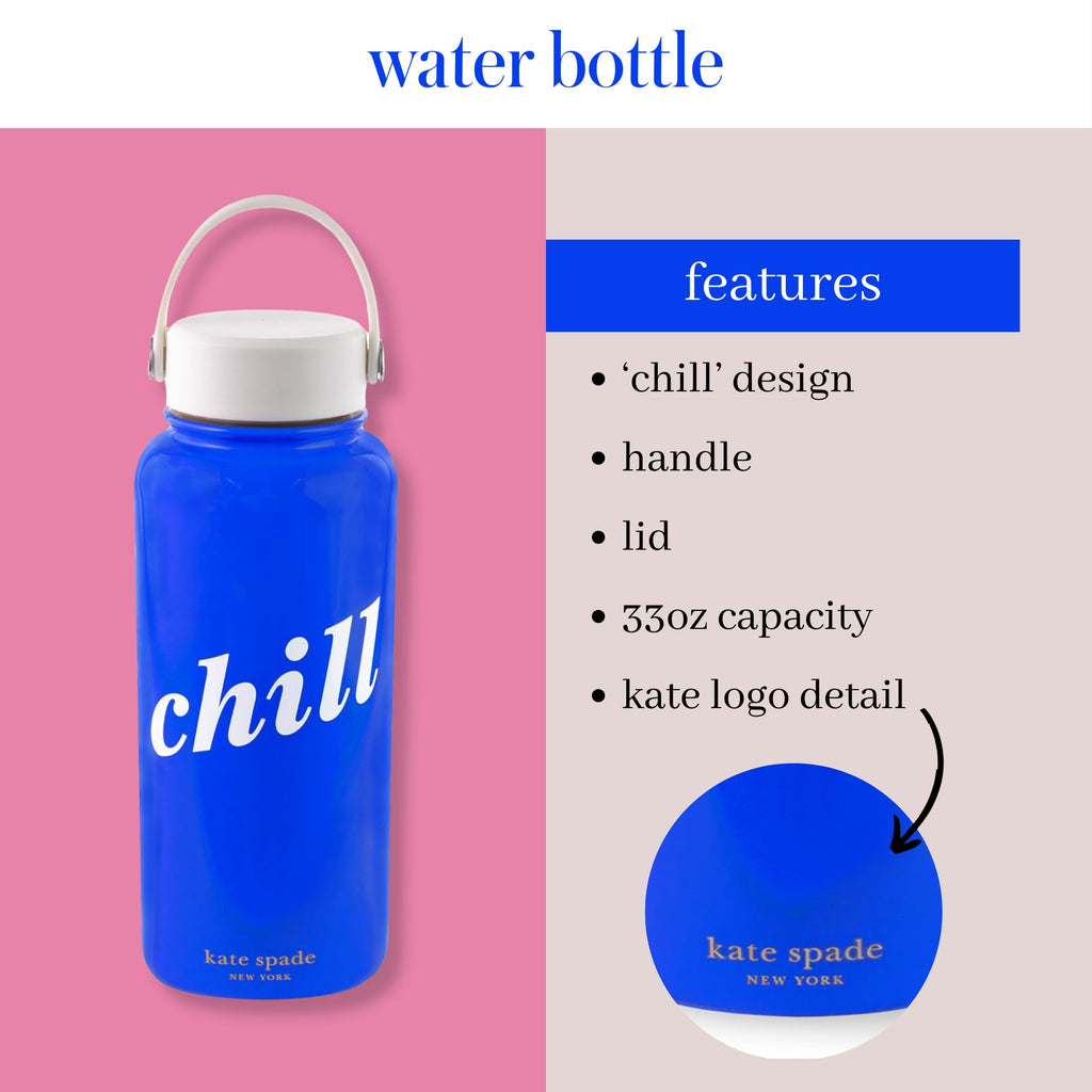 Kate Spade New York Large Insulated Stainless Steel Water Bottle, 33 Ounce Metal Water Bottle, Double Wall Travel Tumbler with Lid, Bookshelf