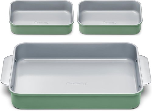 Caraway Nonstick Baking Pan Set - 2x 9" x 6.5" & 1x 9" x 13" - Non-Toxic, PTFE & PFOA Free - Deep Ceramic for Casseroles & Lasagna - Sage
