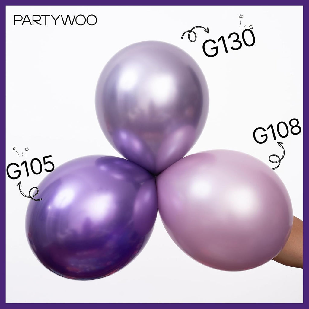 PartyWoo Metallic Purple Balloons - 140-Piece Chrome Balloon Arch Kit for Graduation, Wedding & Birthday Decor