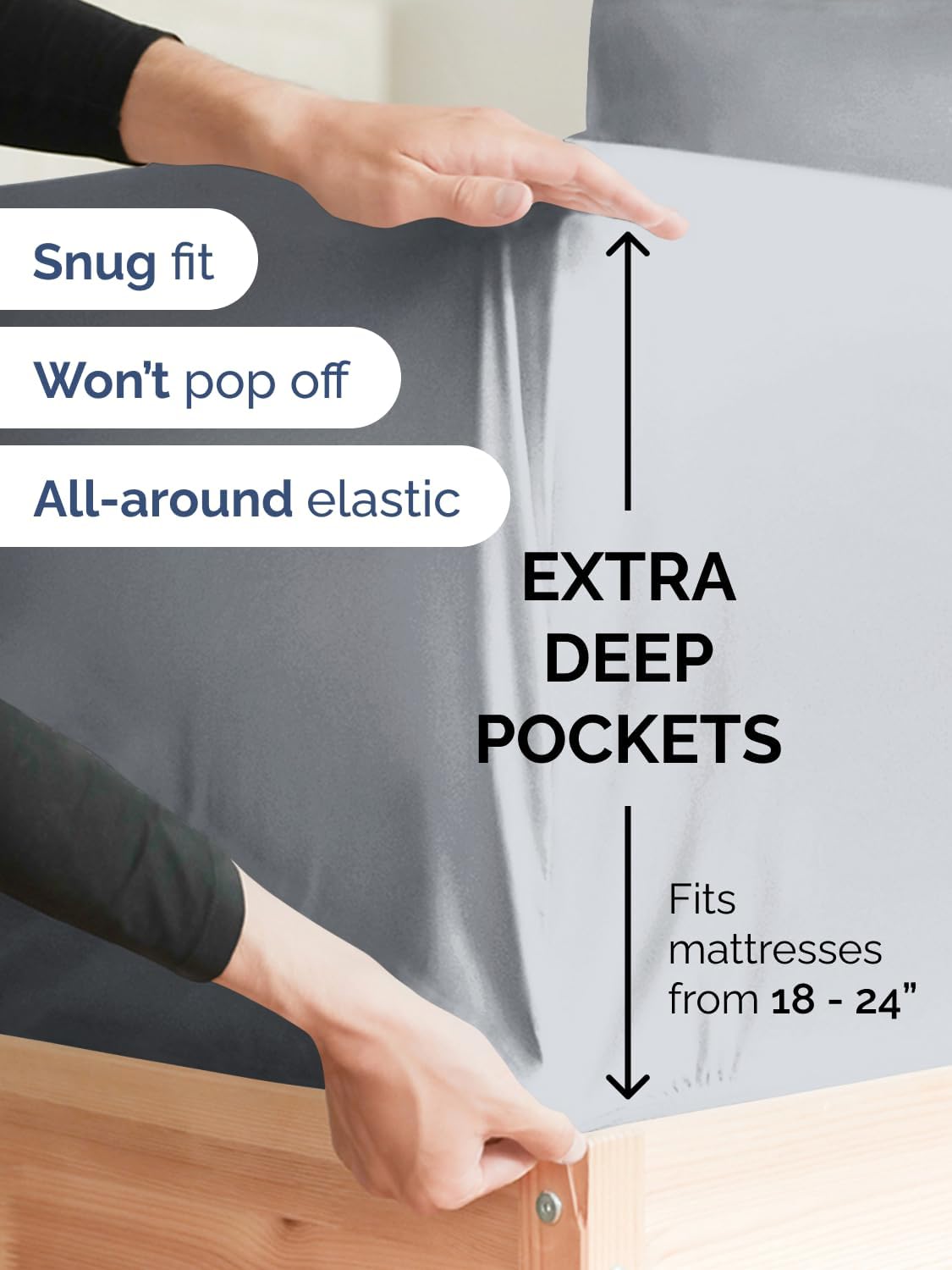 Skiennix Extra Deep Full Sheet Set - 6 Piece Breathable Cooling Sheets - Luxury Hotel Quality - Steel Blue