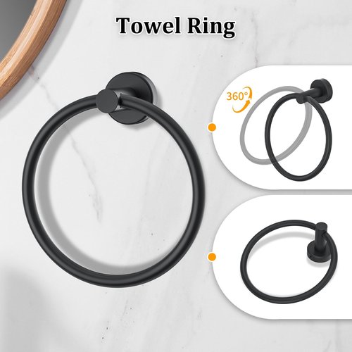 Matte Black Bathroom Hardware Accessories Set 5-Piece Towel Bar Set Includes 23.6in Towel Bar Toilet Paper Holder with Shelf,Towel Holder Set for Bathroom Stainless Steel Wall-Mounted