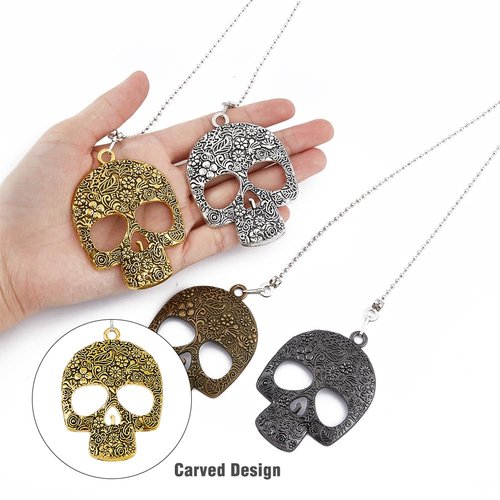 HOBBIESAY 4pcs 15.39Inch Alloy Skull Ceiling Fan Pull Chain 44mm Pendant Retro Fan Zipper and Ball Chain Connector Metal Extension Chain for Bathroom, Bedroom, Living Room Lighting Decoration