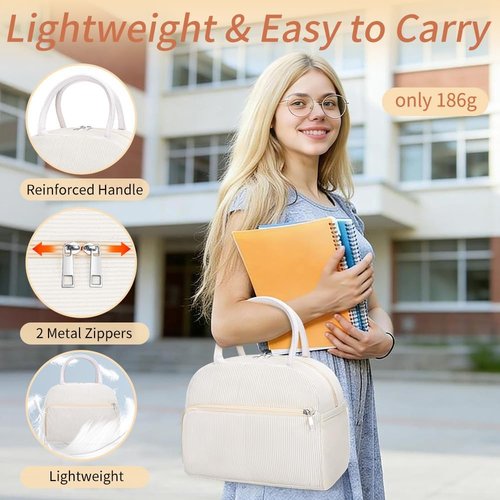 Coobiiya Corduroy Lunch Bag - Insulated Reusable Tote for Men & Women | Large Capacity Cooler for Work & Travel