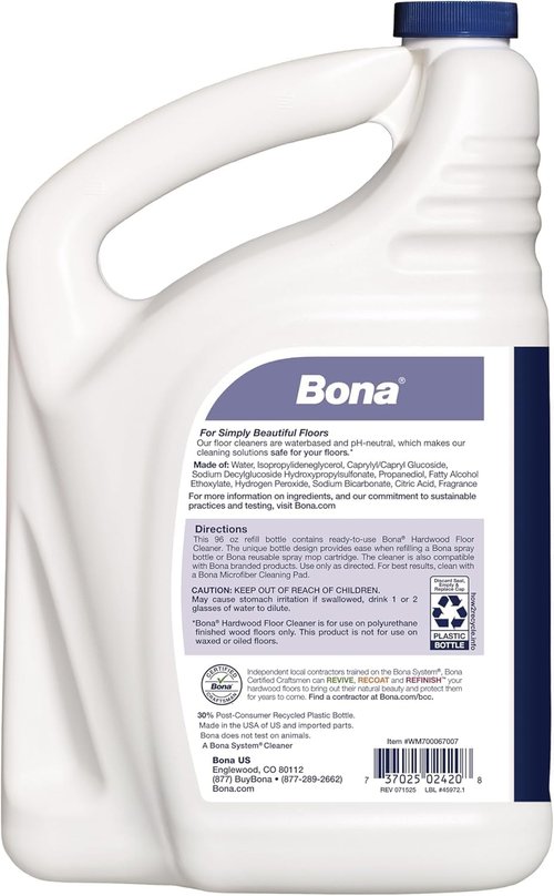 Bona Hardwood Floor Cleaner Refill - 96 Fl Oz - Lavender Thyme Scent | Residue-Free Solution for Wood Floors