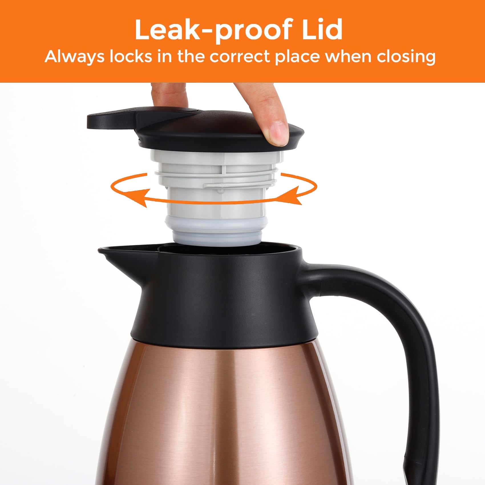 Tiken 34 Oz Thermal Coffee Carafe, Stainless Steel Insulated Vacuum Coffee Carafes For Keeping Hot, 1 Liter Beverage Dispenser (Copper)