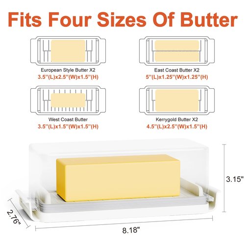 Airtight Butter Dish with Lid for for Countertop and Refrigerator Door Shelf, Butter Keeper with Safety Lock, Butter Holder for East/West Coast Butter, One Press to Close, BPA Free, Dishwasher Safe