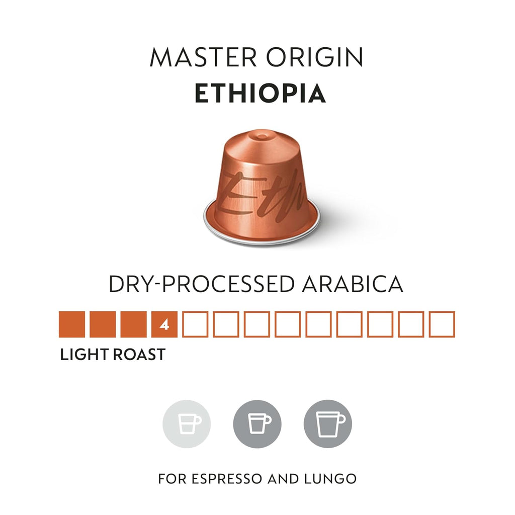 Nespresso Ethiopia Master Origin Coffee Capsules - Mild Roast, 50 Count Pods for Rich Flavor