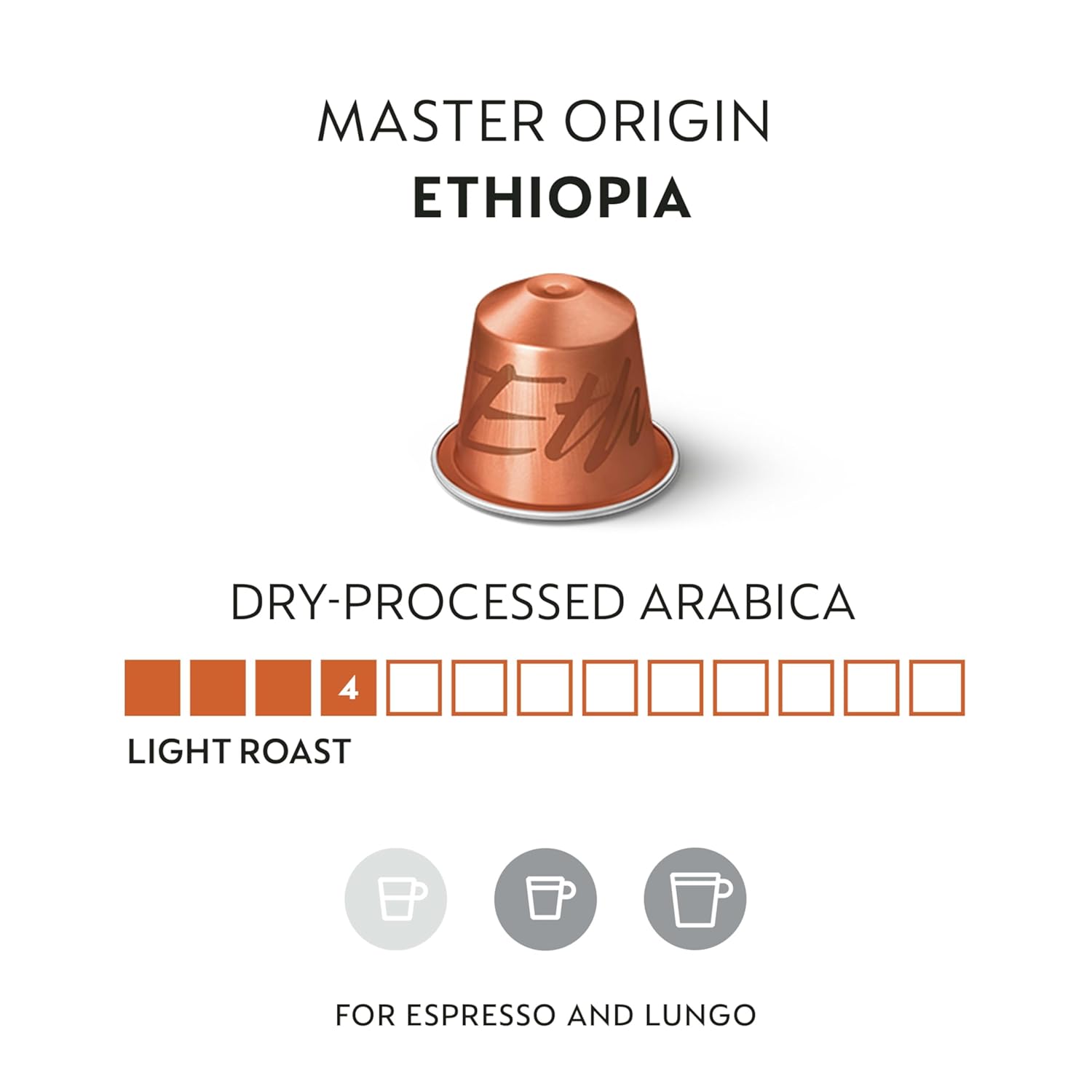 Nespresso Ethiopia Master Origin Coffee Capsules - Mild Roast, 50 Count Pods for Rich Flavor