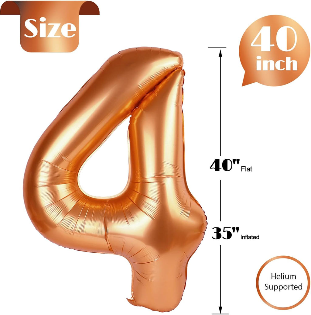 Orange 4 Balloon - 40 Inch Number 4 Party Decoration | Large Orange 4th Birthday Balloon