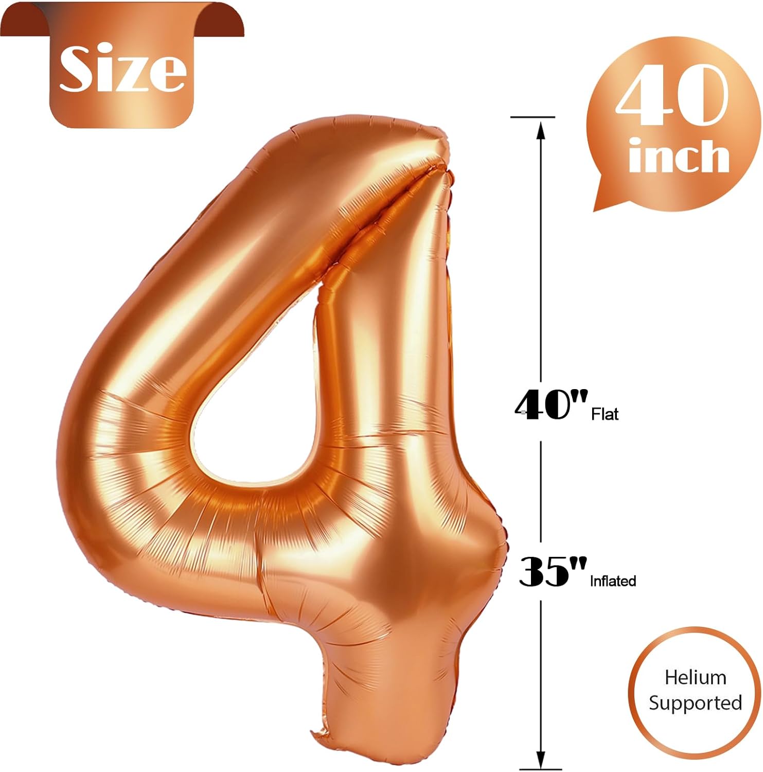 Orange Number 4 Balloon - 40 Inch Giant Foil Balloon for 4th Birthday Party Decorations