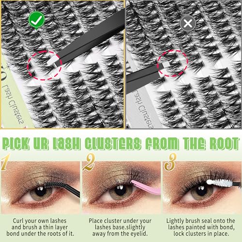 Yaiseiko DIY Lash Extension Kit - Natural 30+45D Individual Clusters, Bond, Seal & Tweezers (8-17mm)