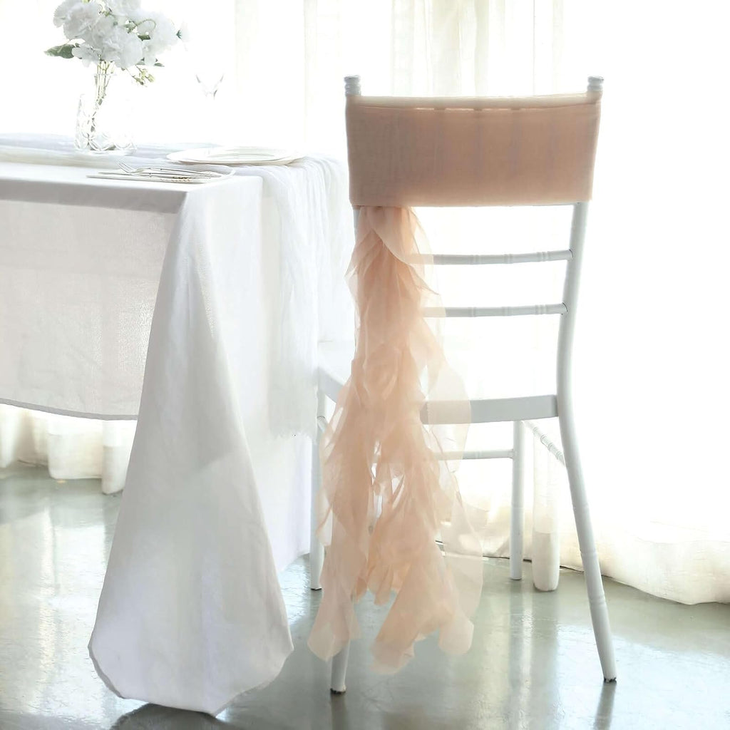 Tableclothsfactory Premium Designer Curly Willow Chiffon Chair Sashes - Nude | Perfect for Weddings & Parties