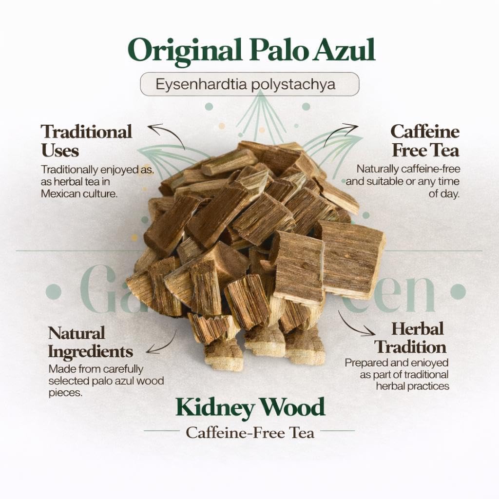 Palo Azul Tea Kidneywood (Eysenhardtia polystachya) Carefully Packed in a Light-Block Resealable Pouch. Blue stick for Traditional Mexican Infusion (2.1oz/59.5gr). by Gabio Green.