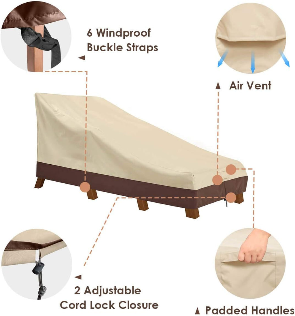 Vailge Waterproof Patio Chaise Lounge Covers - Heavy Duty UV Resistant 600D Fabric | Medium, Beige & Brown (2-Pack)