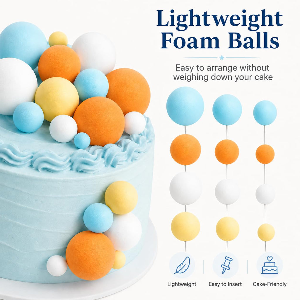 Blue Rainbow Cake Toppers, Qoadwem 14pcs Blue Rainbow Cake Toppers With Orange White Balls For Dog Birthday Cake Decorations Baby Shower Party Supplies