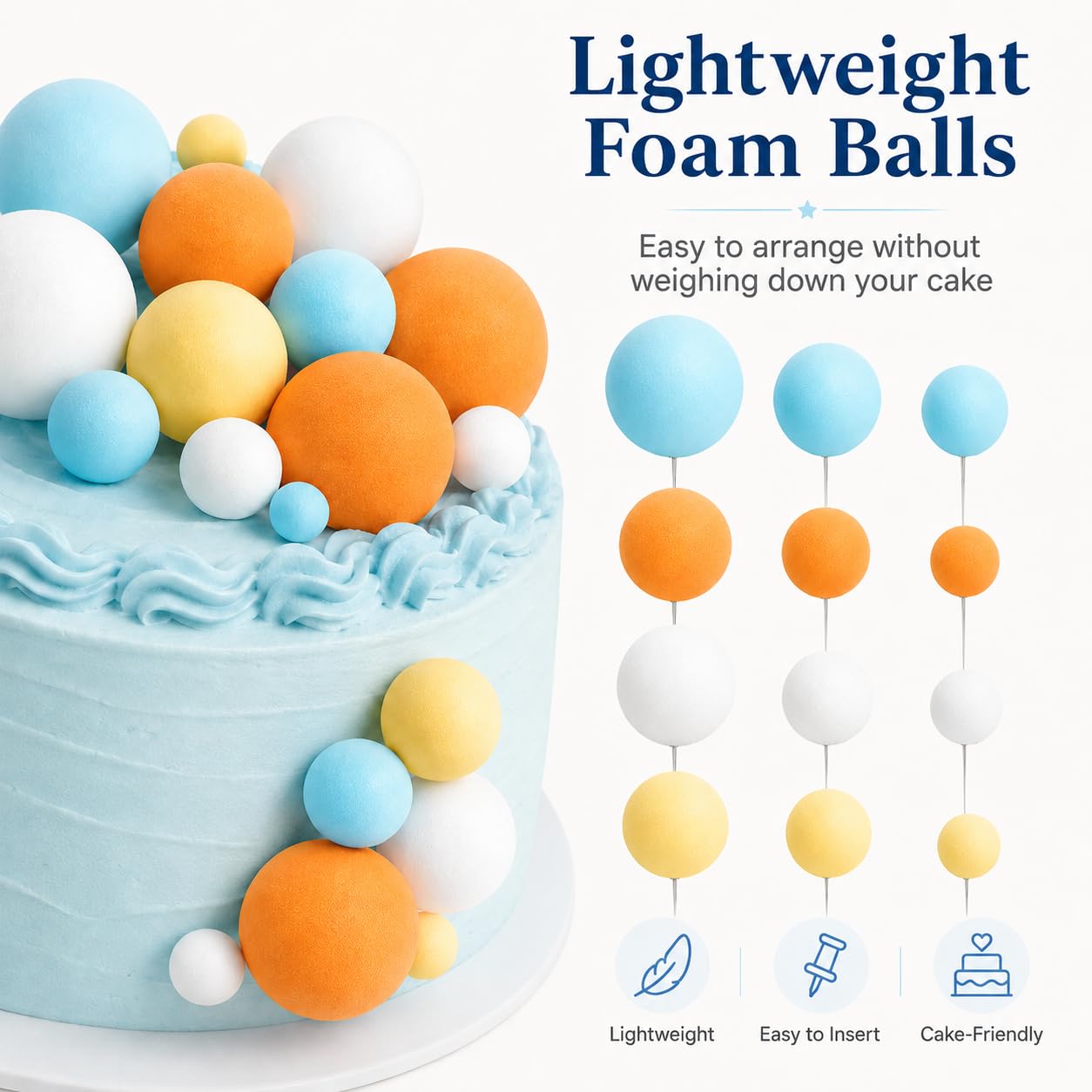 Blue Rainbow Cake Toppers, Qoadwem 14pcs Blue Rainbow Cake Toppers With Orange White Balls For Dog Birthday Cake Decorations Baby Shower Party Supplies