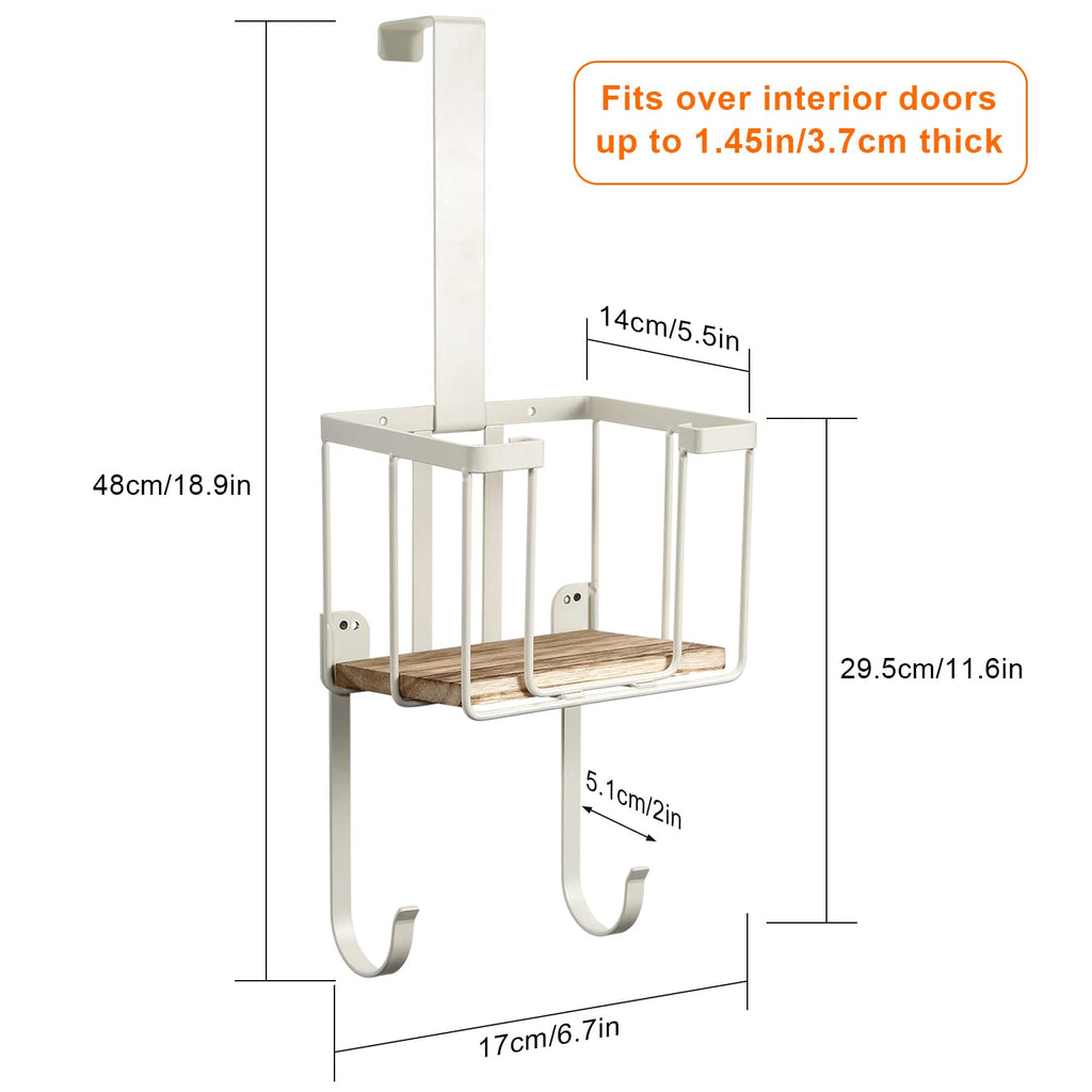 TJ.MOREE Over The Door/Wall Mount Ironing Board Hanger, Laundry Room Iron and Ironing Board Storage Holder, White