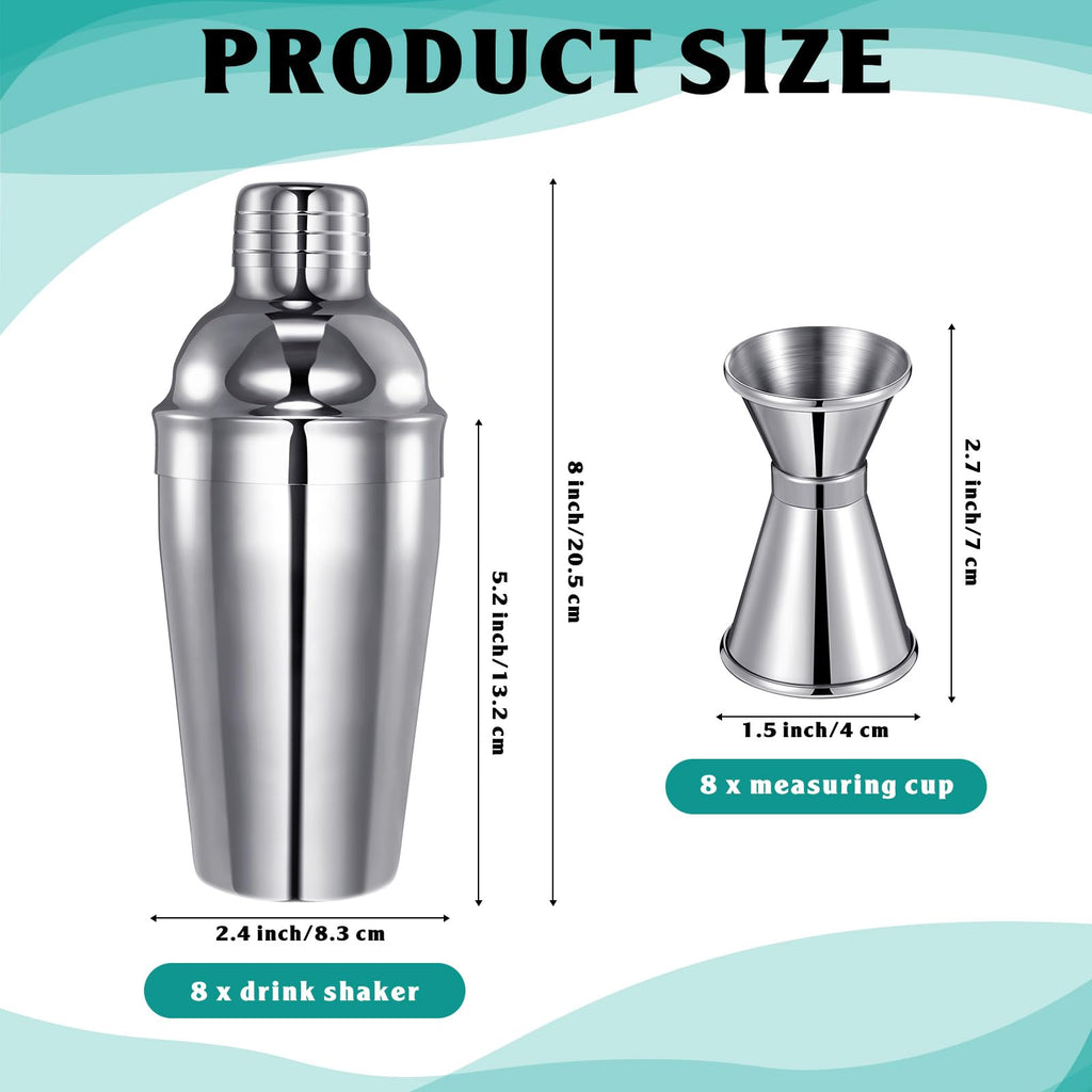 Umigy Cocktail Shaker Set Martini Shaker Bulk Stainless Steel Martini Mixer with Strainer and Double Measuring Jigger for Bar Party Home Use Wine Bar(18 Oz/ 550 ml,8 Packs)