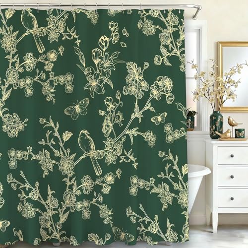 Mocsicka Vintage Floral Shower Curtain - Waterproof, 71x71 inch